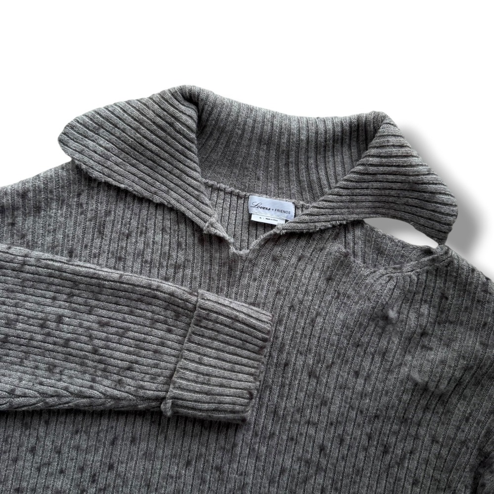 Lovers + Friends Women XL Gray Cold Shoulder Ribbed Wool Blend Sweater Oversized